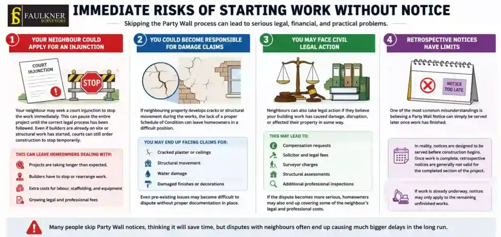 What Happens If You Start Work Without a Party Wall Notice? 1 Immediate Risks of Starting Work Without Party Wall Notice Milton-Keynes